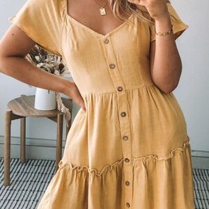 Yellow teired button up dress